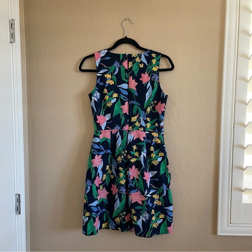 J. Crew Floral Tea Navy Sheath Basket Weave Dress 2 - Picture 3 of 6